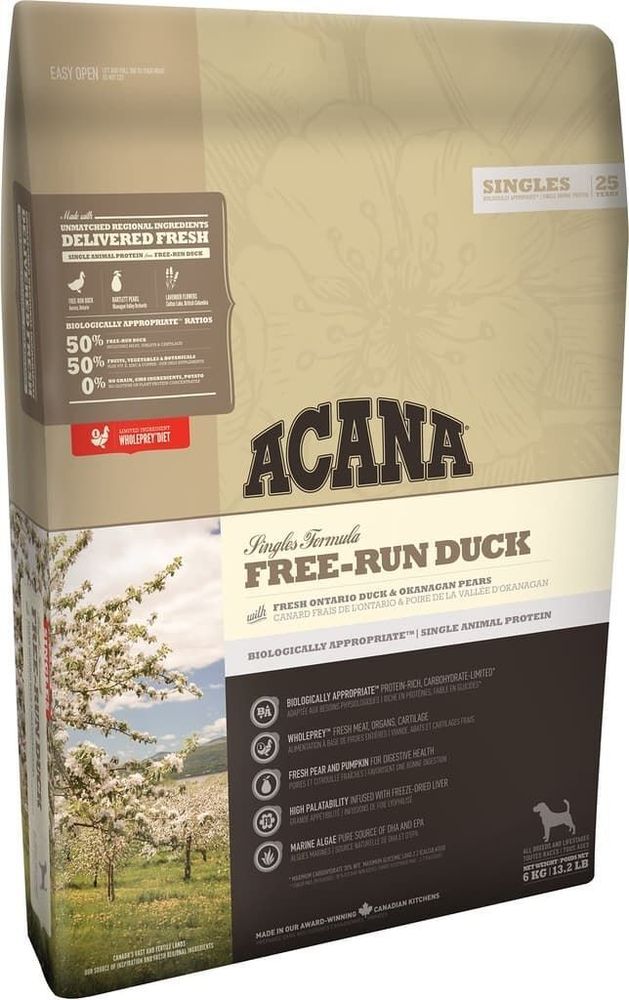 ACANA FREE RUN DUCK 2кг корм для собак всех пород и возрастов с уткой (новая формула 50/ 50)
