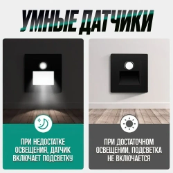 Встраиваемый светодиодный светильник для лестницы с датчиком движения (подсветка) для ступенек, серый