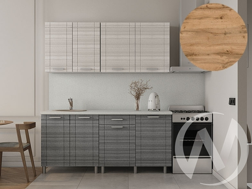 Кухня Салли 1.8м (корпус белый/сандал белый; сандал серый) 26мм дуб вотан