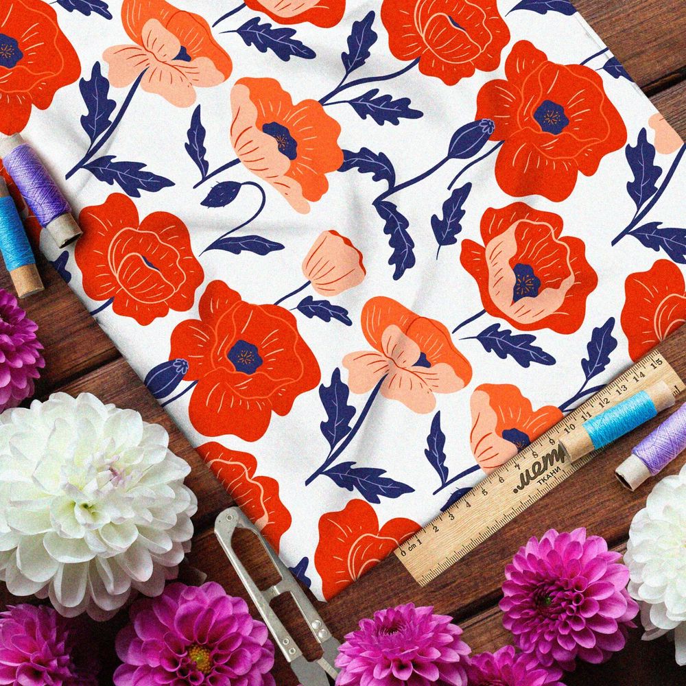 Ткань дюспо алые маки из советского мультика