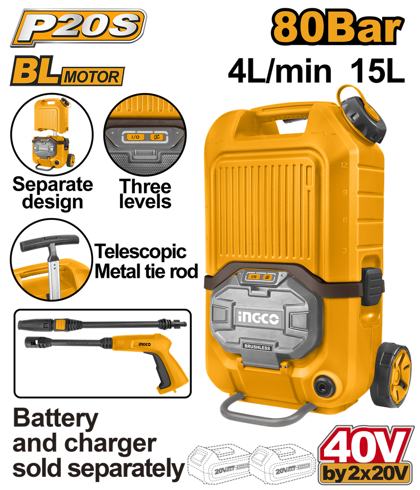 Аккумуляторная мойка высокого давления INGCO CPWLI4006 40 В