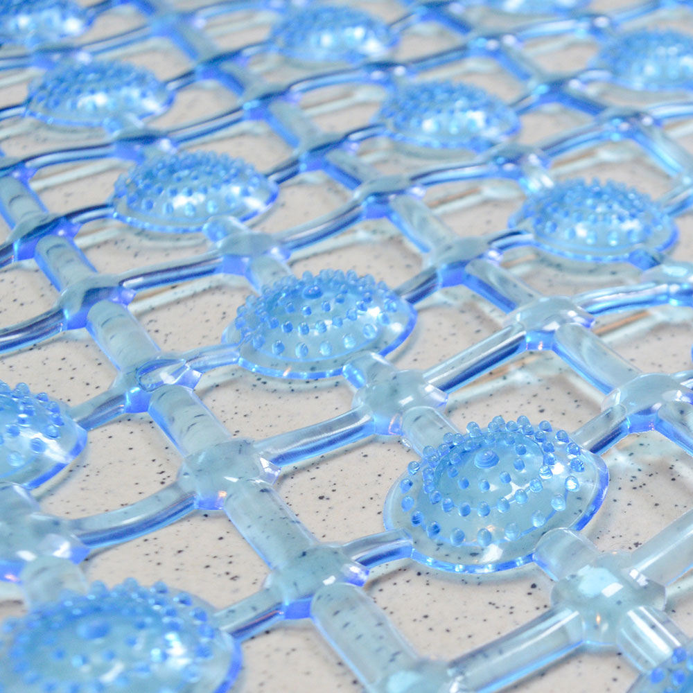 Коврик для ванной 68*39см "Молекулы" противоскользящий овальный ПВХ, голубой