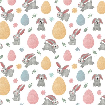 Пасхальные кролики и цветы на весеннем лугу