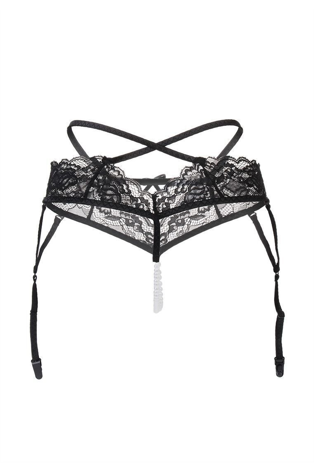 Эротические трусики-пояс с жемчужной нитью Wendy (Размер: 46-48) (Цвет: черный)