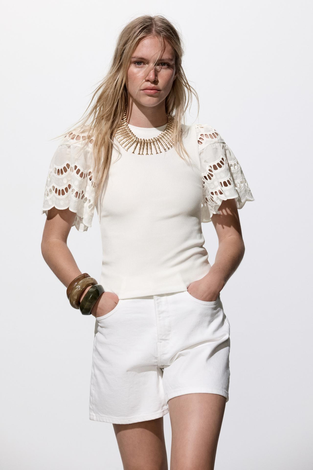 ZARA ТОП БЕЗ РУКАВОВ С ВЫШИВКОЙ, БЕЛЫЙ