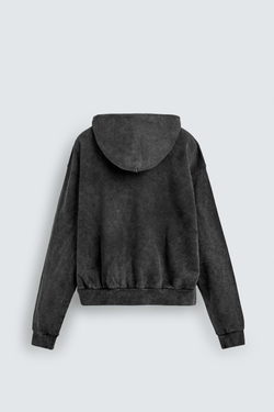 ZARA ТОЛСТОВКА С ЭФФЕКТОМ ПОТЕРТОСТИ НА МОЛНИИ С КАПЮШОНОМ, ТЕМНЫЙ АНТРАЦИТ