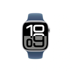 Apple Watch Series 10, 46 мм, серебристый алюминий, спортивный ремешок цвета "Denim", M/L (MWWM3)