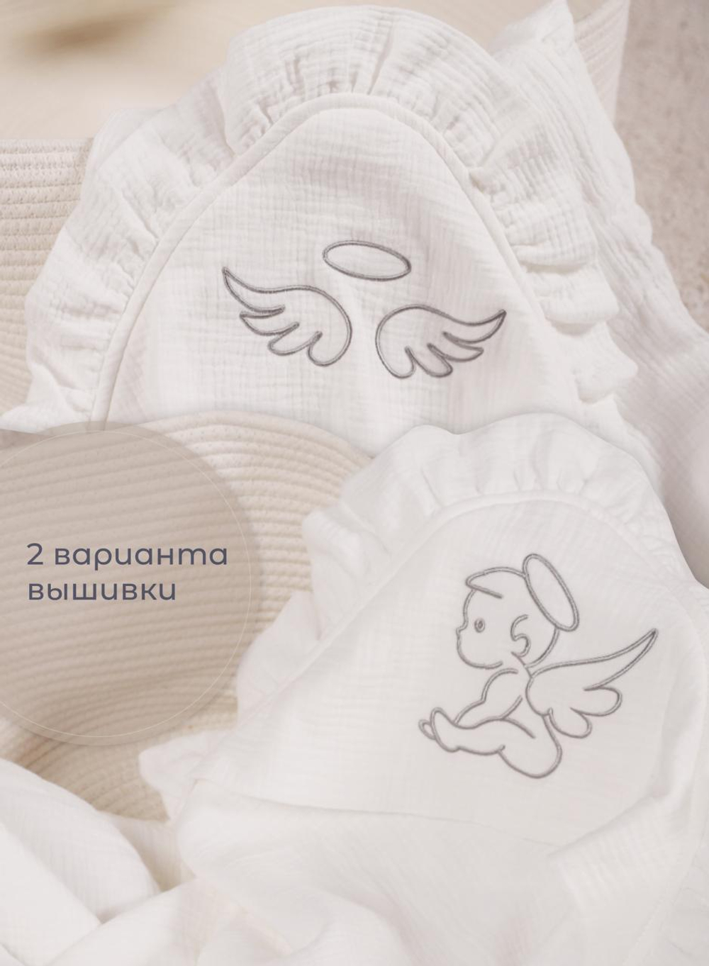 Полотенце детское с капюшоном муслиновое 4х слойное с рюшей, 100x100 см