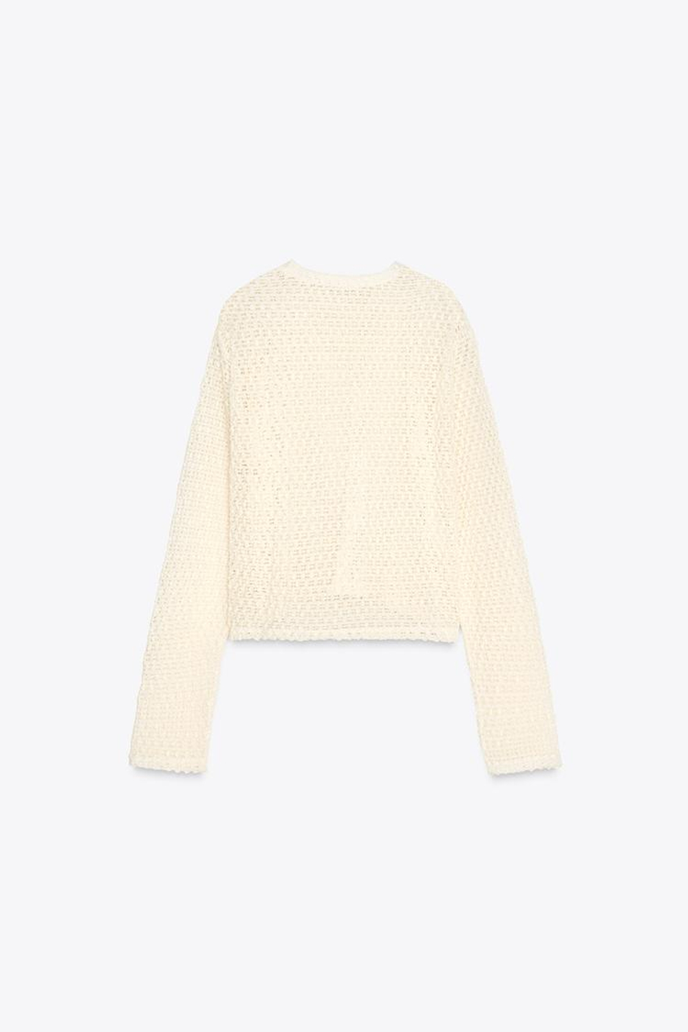 ZARA ТОП ИЗ КРУЖЕВА КРОШЕ С ДЛИННЫМИ РУКАВАМИ, ЭКРЮ