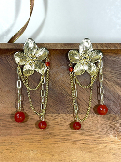 Серьги Сакура с сердоликом