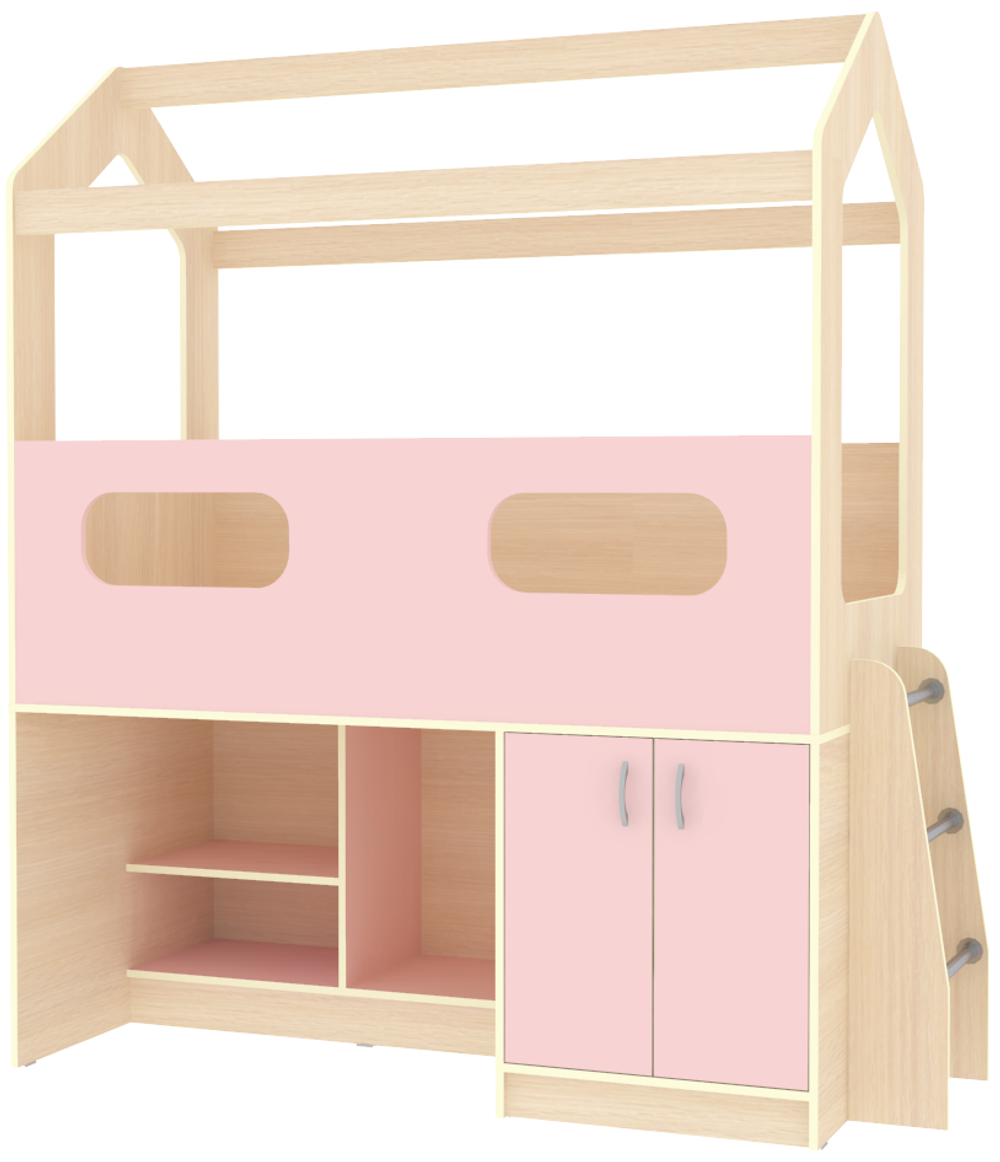 Кровать-чердак КарИВи ДС-12  Дуб Молочный Розовый