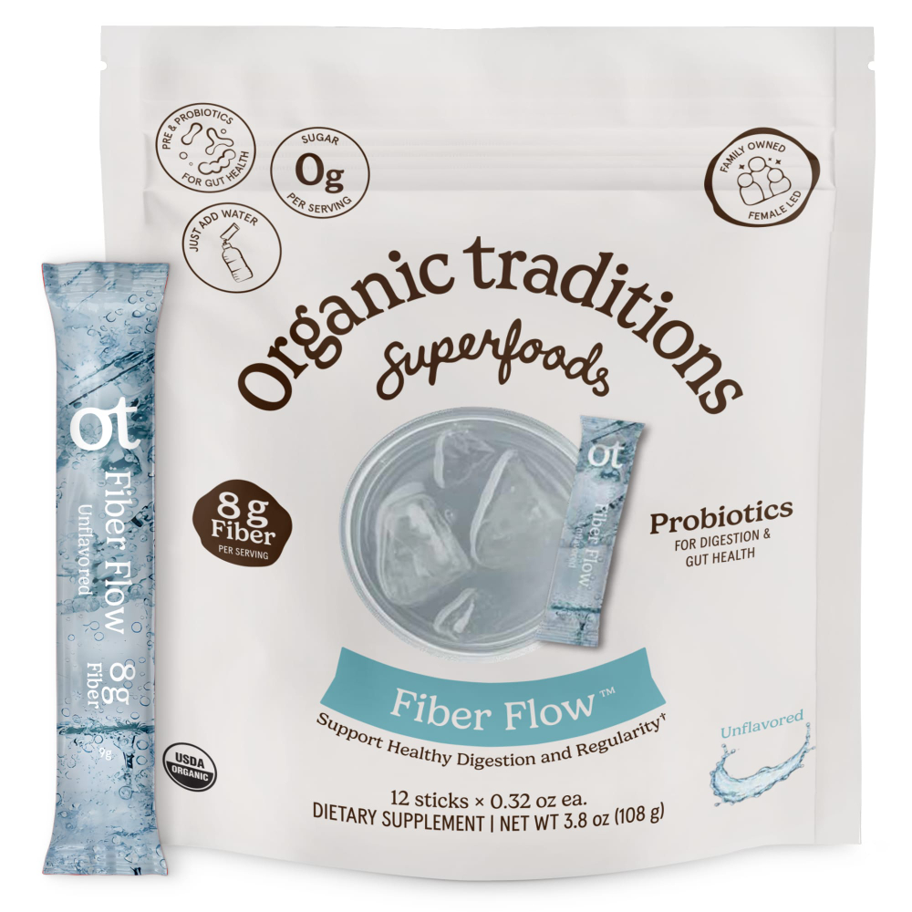 Organic Traditions, Fiber Flow™, без добавок, 12 стиков по 9 г (0,32 унции)