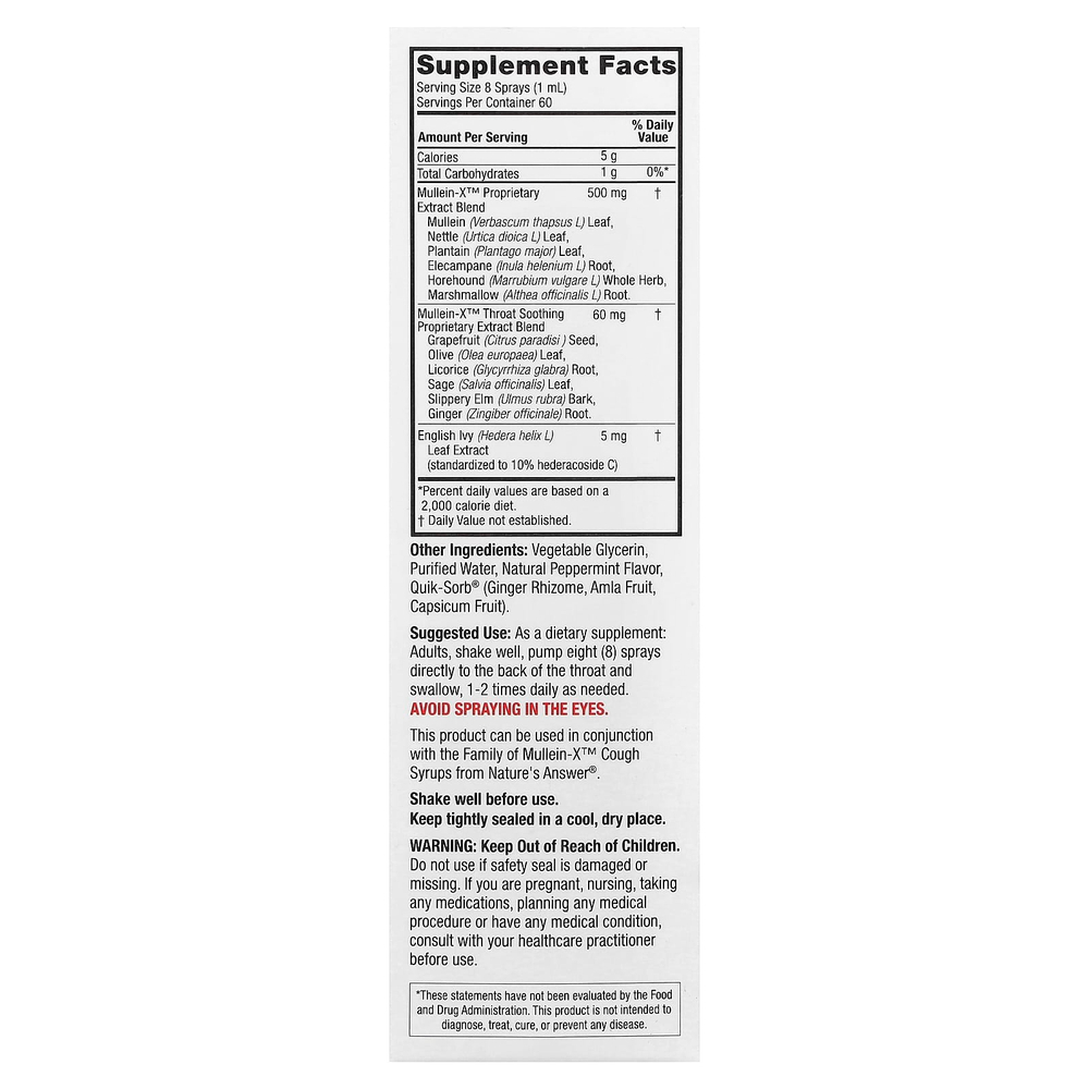 Nature's Answer, Natural MulleinX®, спрей для горла, 60 мл (2 жидк. унции)