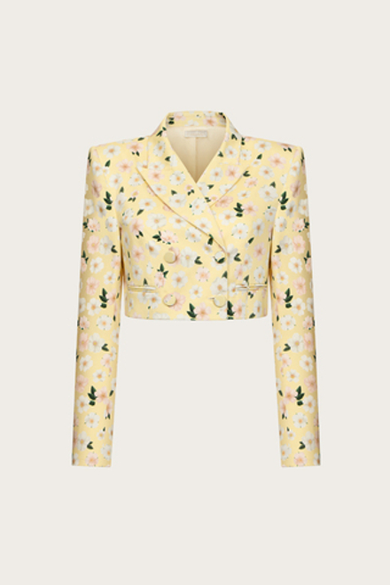 Укороченный жакет из желтого поплина с цветочным принтом
