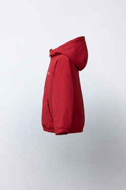 ZARA СТЕГАНАЯ КУРТКА С КАПЮШОНОМ, ЯРКО-КРАСНЫЙ