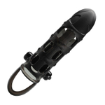Черная закрытая насадка с подхватом мошонки и стимулятором клитора - 19,2 см.