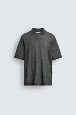 ZARA ТРИКОТАЖНОЕ ПОЛО RELAXED FIT, СЕРЫЙ МЕЛАНЖ