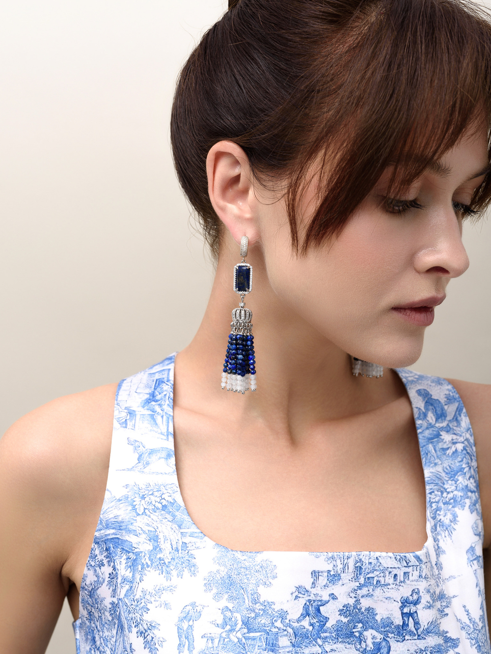 Серьги "Queen" из лазурита и лунного камня Silver