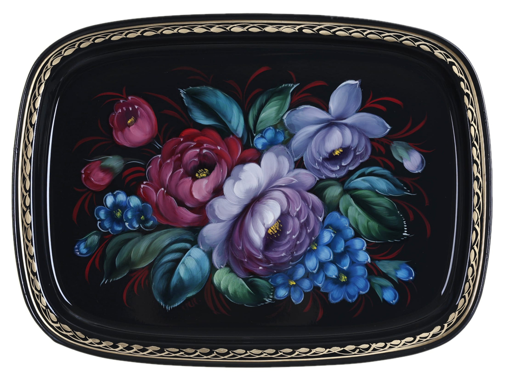 Жостовский поднос декоративный, размер 33х24 см (A12), металлический