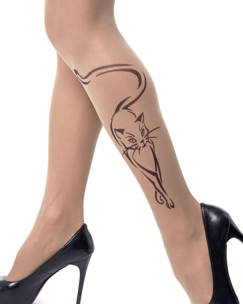 Колготки с принтом в виде кошки (Размер: S-M-L) (Цвет: бежевый)