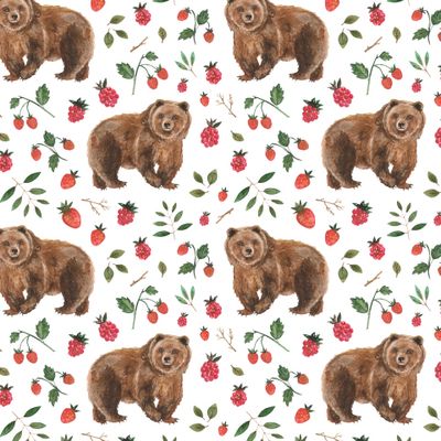 Медведь и ягодки на белом фоне