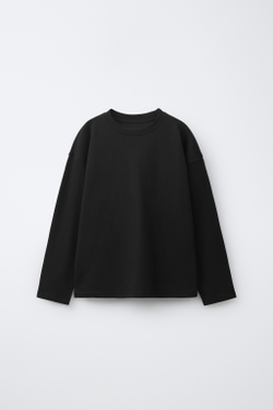 ZARA ОДНОТОННЫЙ ЛОНГСЛИВ, ЧЕРНЫЙ