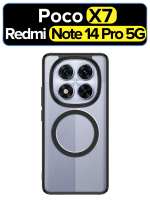 Чехол для Poco X7 / Xiaomi Redmi Note 14 Pro 5G с Магсейф черный с прозрачной матовой задней панелью WLONS