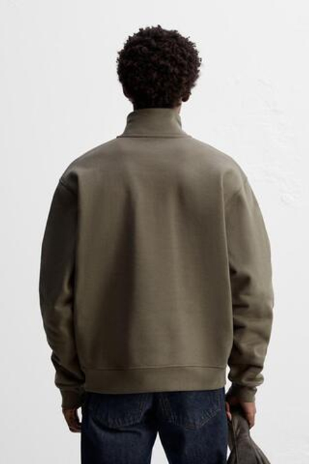 ZARA ТОЛСТОВКА HEAVY WEIGHT С МОЛНИЕЙ, КОРИЧНЕВЫЙ/ЗЕЛЕНЫЙ