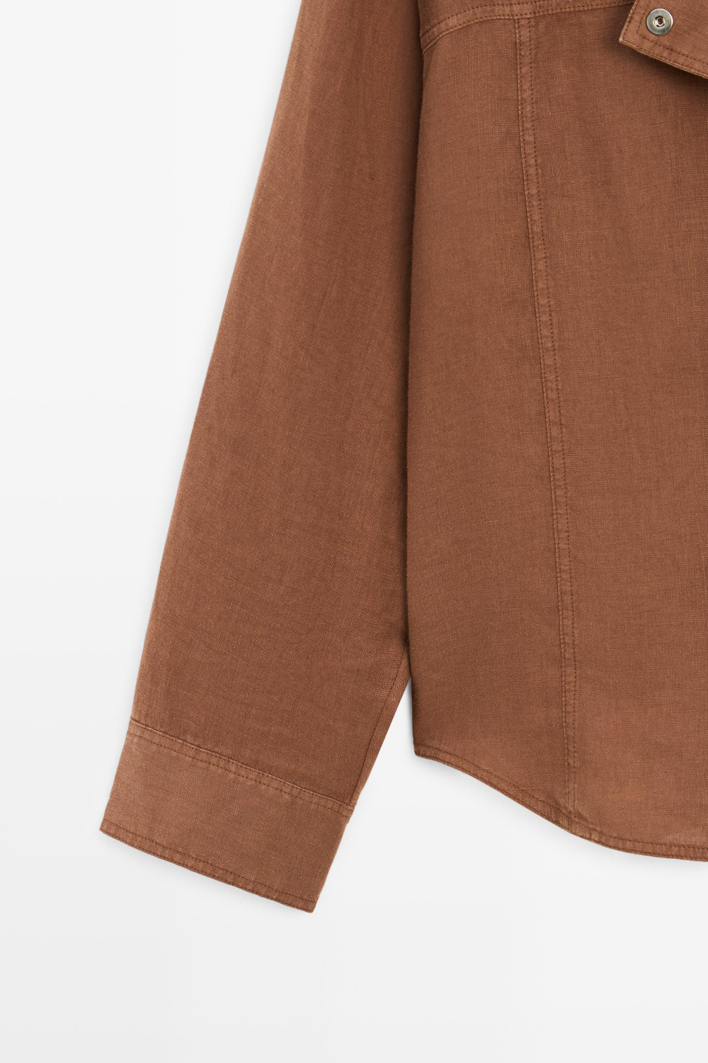 Massimo Dutti Льняная рубашка с кнопками, коричневый