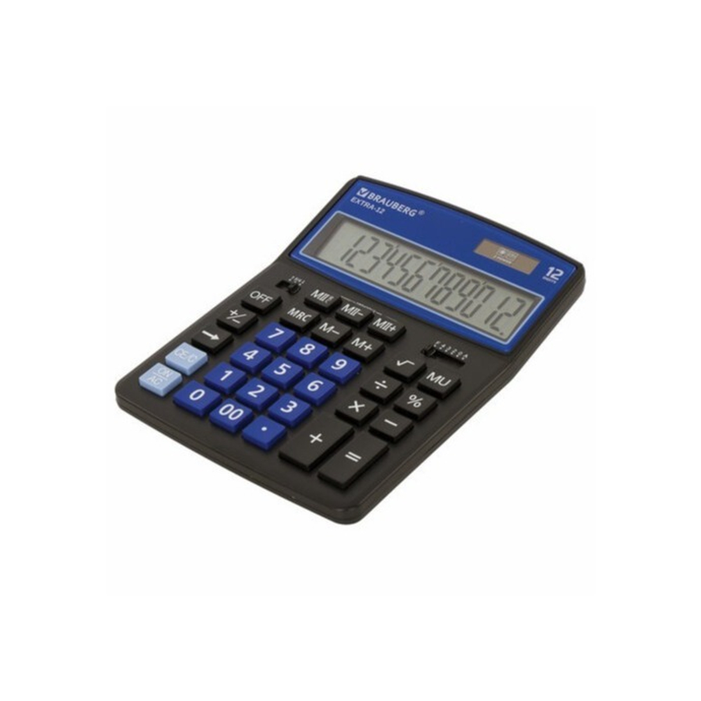 Калькулятор BRAUBERG EXTRA 12р /2 памяти/ (155*206) ЧЕРНО-синий, COLOR-12-BKBU