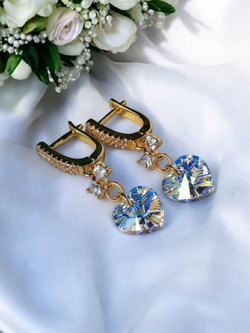 Серьги-сердечки с кристаллами Сваровски "Маленькая принцесса"