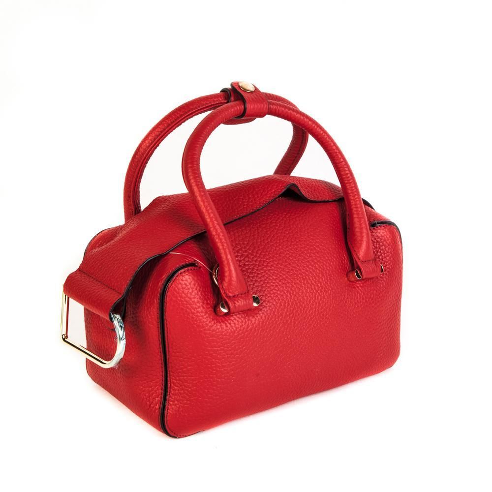 Яркая женская маленькая красная сумочка с чёрной окантовкой и хлястиком для ремешков из натуральной кожи 23х18х12 см Doublecity 9729 Red Wine