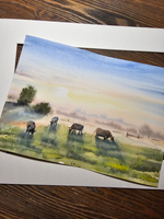 Картина авторская акварельная в паспарту 30х40 см на стену для интерьера "Утренняя идиллия"