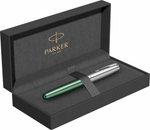 Ручка-роллер Parker Sonnet Essentials Green SB Steel CT 2169364, цвет чернил black, перо: F, в подарочной упаковке.