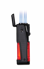 Зажигалка сигарная Honest, четверное пламя, с пробойником и сигарным ложементом, черная 778-Black