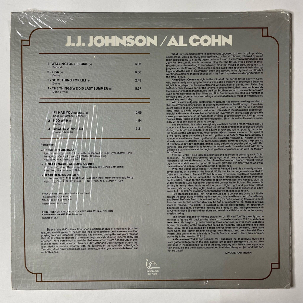 Винтажная виниловая пластинка LP J.J. Johnson, Al Cohn (USA 1980)