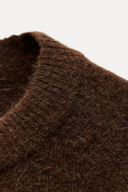ZARA ОДНОТОННЫЙ СВИТЕР ИЗ ШЕРСТИ И АЛЬПАКИ, КОРИЧНЕВЫЙ
