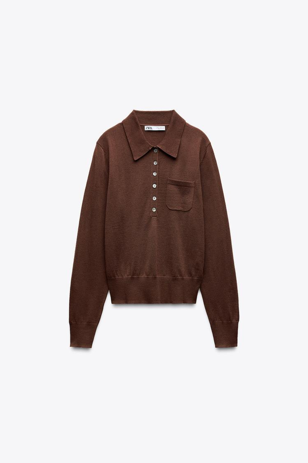 ZARA БАЗОВОЕ ПОЛО ИЗ СМЕСОВОЙ ШЕРСТИ, ШОКОЛАДНЫЙ