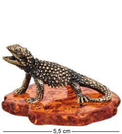Народные промыслы AM-1368 Фигурка «Ящерица» (латунь, янтарь)