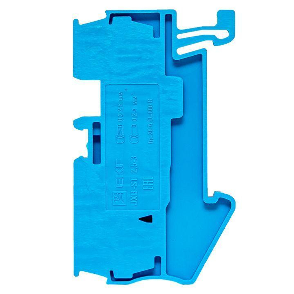 Колодка клеммная JXB-ST-2.5 31А 3 вывода пружинная син. EKF plc-jxb-st-2.5-3-blue