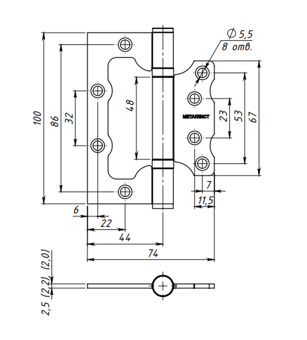 Петля накл. ПНУ 100 цинк (кунгур) (00005286)