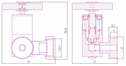 Вентиль Сунержа 3D правый крест G 1" нар.р. / G 3/4" н. г. (Состаренная бронза)