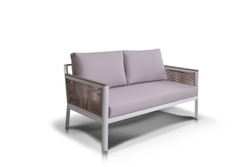 "Сан Ремо" диван 2-местный плетеный из роупа, каркас алюминий белый, роуп бежевый, ткань бежевая