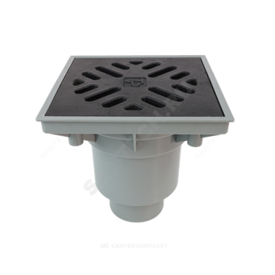 Трап для дворов нерегулируемый Дн 110/160 с чугунной решёткой 238х238мм вертикальный выпуск Татполимер ТП-606
