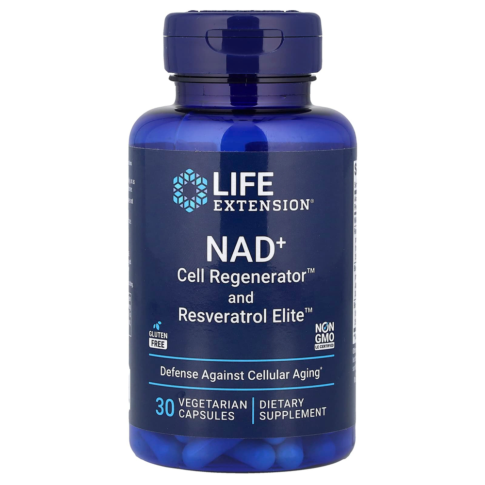 Life Extension, NAD + Cell Regenerator и ресвератрол, никотинамид рибозид NIAGEN, 30 вегетарианских капсул