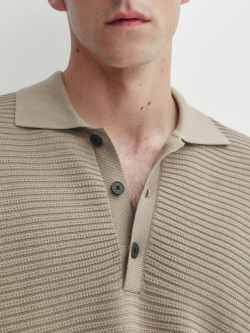 Massimo Dutti Рубашка поло фактурного трикотажа с короткими рукавами, каменный