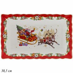 Lenardi 205-303 Прямоугольное блюдо 30,5см НОВЫЙ ГОД в под.уп.(х12)Фарфор