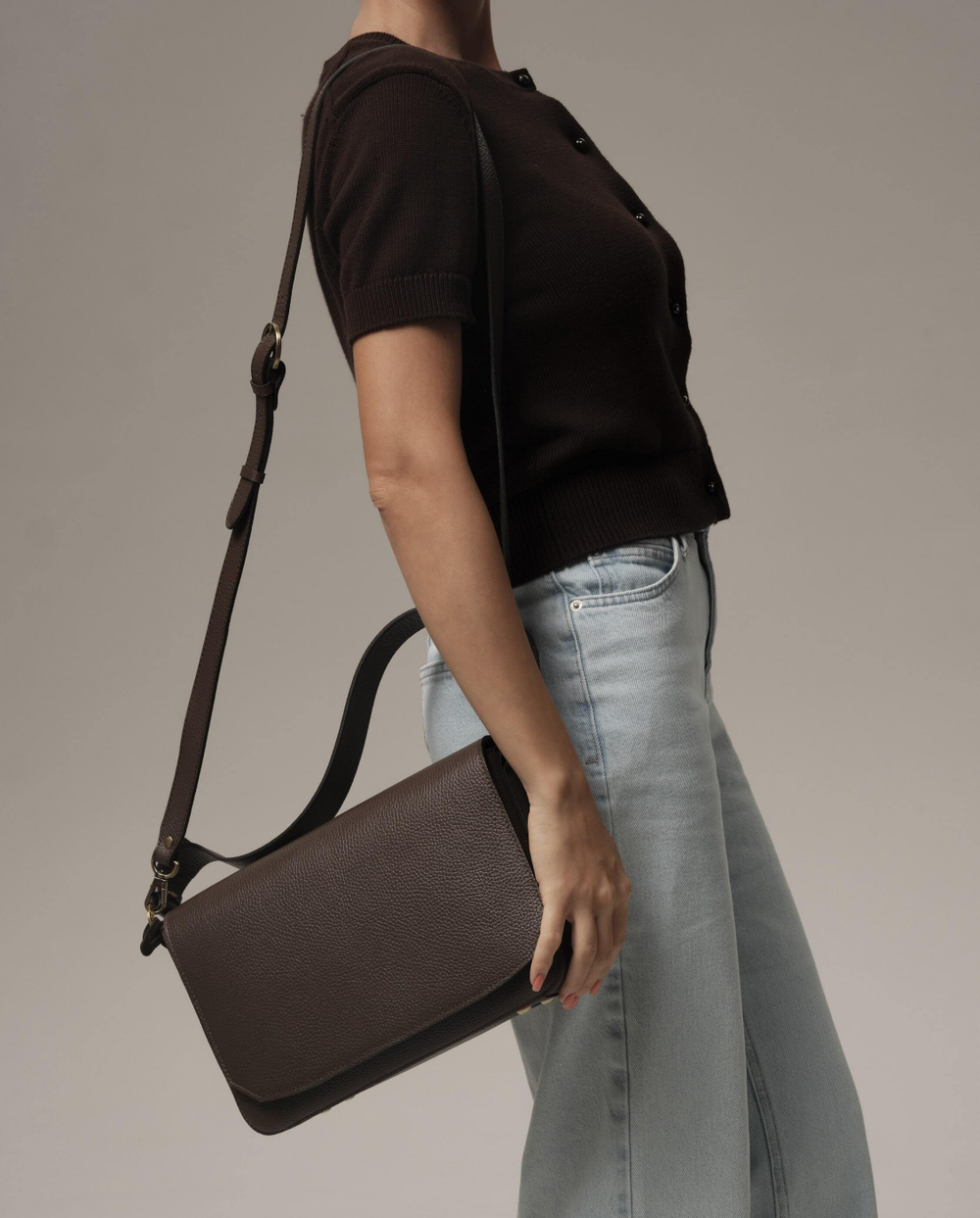 Сумка кожаная на плечо коричневый торф