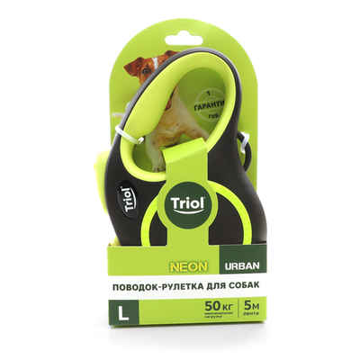 Поводок-рулетка для собак  Urban Neon L, 5м до 50кг, лента, черный, Triol