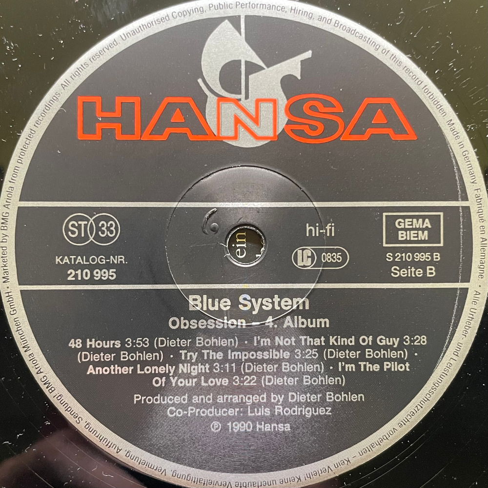Blue System ‎– Obsession (германия 1990г.)